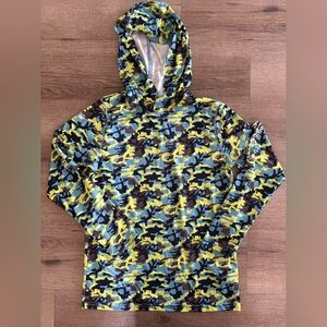 Fishing camouflage long sleeve hooded Shirt kids L multi color yellow black